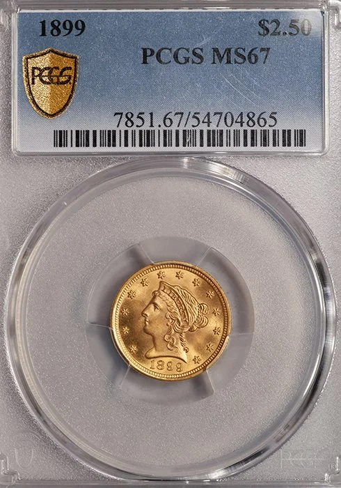 Quarter Eagle. 1899 $2.50 gold coin. PCGS MS67.