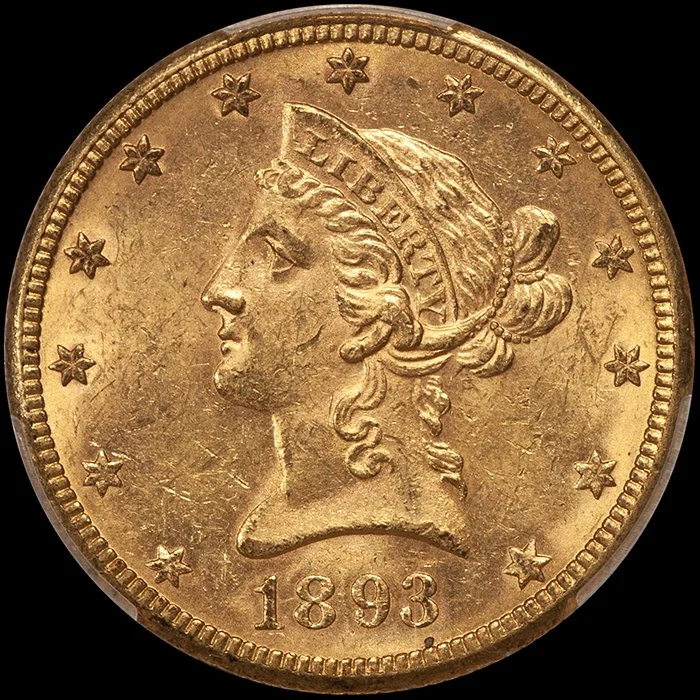 Eagle. 1893-O New Orleans $10 gold coin. PCGS MS62 CAC.