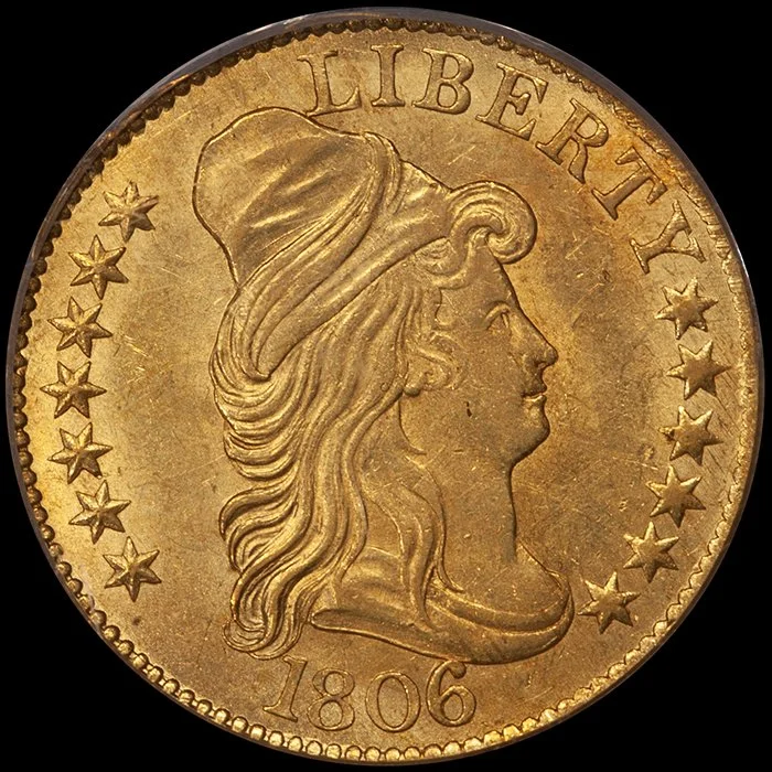 Half Eagle. 1806 Round Top 6 $5 gold coin. PCGS MS63 CAC.