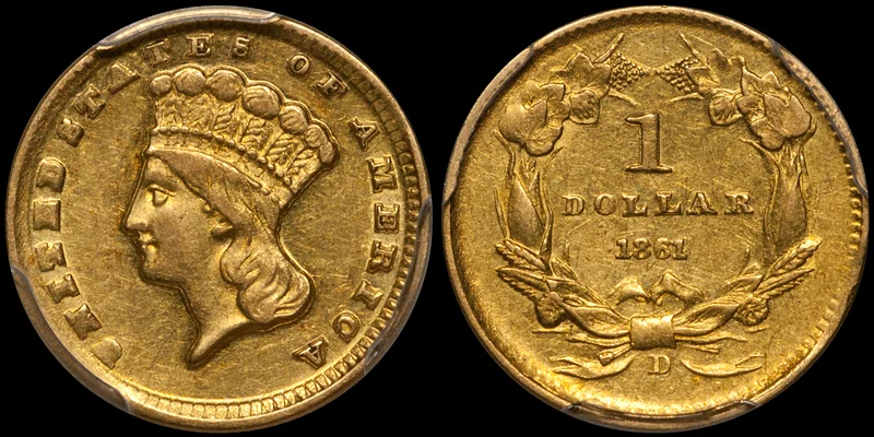 1861-D $1.00 PCGS AU55 CAC