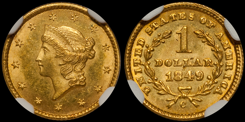 1849-C "Closed Wreath" Gold $1.00 NGC MS64+ CAC