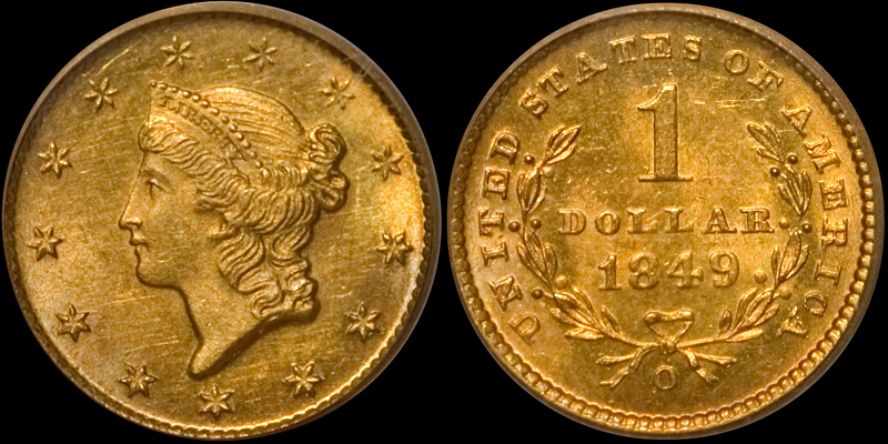 1849-O Gold $1.00 PCGS MS-64