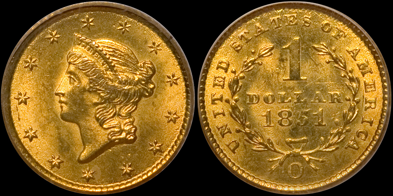 1851-O Gold $1.00 PCGS MS64