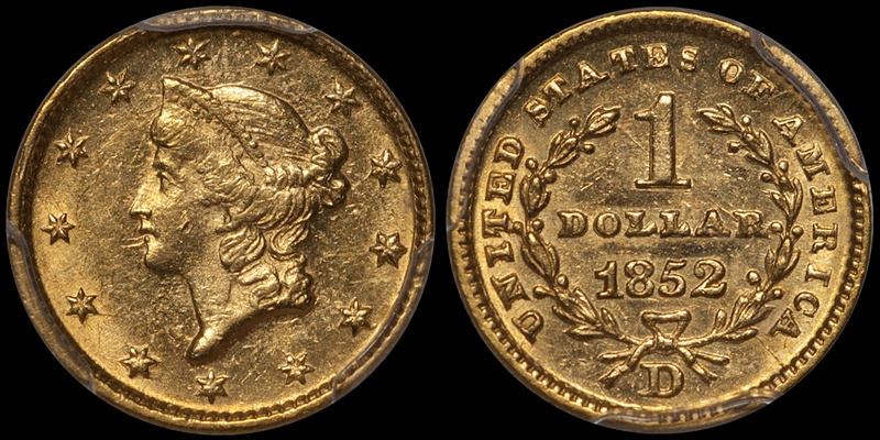 1852-D Gold $1.00 PCGS MS61 CAC