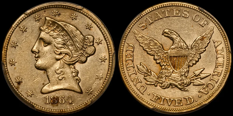 1864 $5.00 PCGS AU55