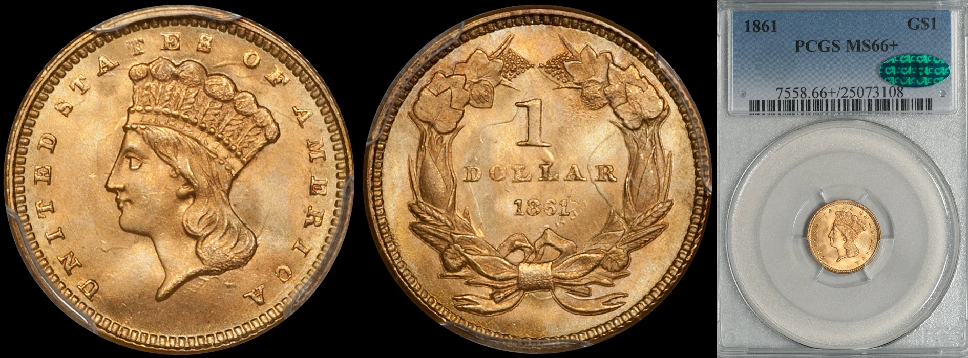 SOLD - $1.00 - 1861 PCGS MS66+ CAC
