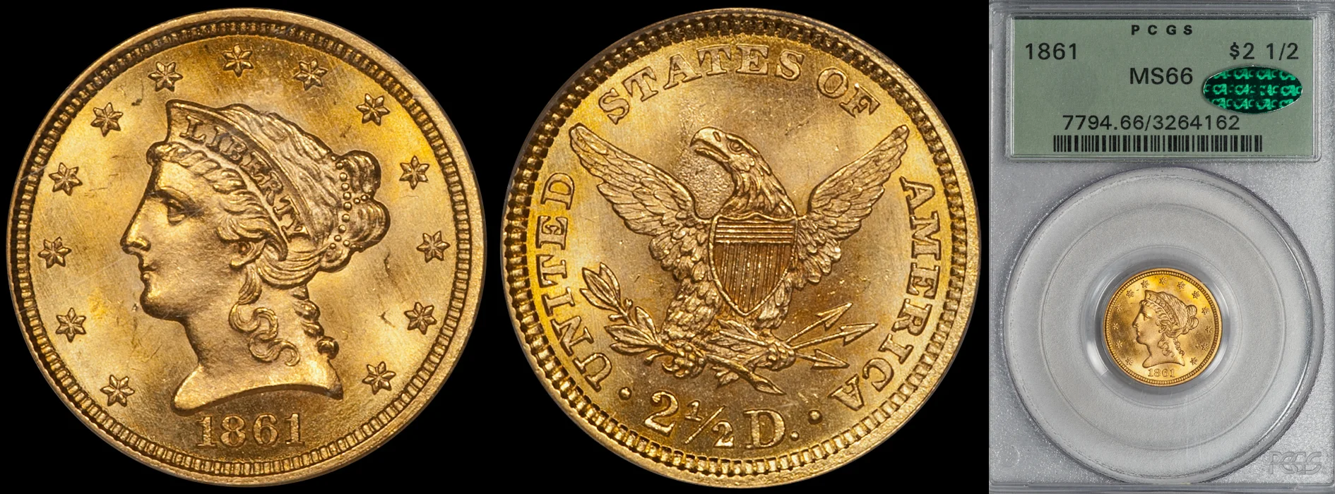 SOLD - $2.50 - 1861 New Reverse PCGS MS66 CAC, OGH