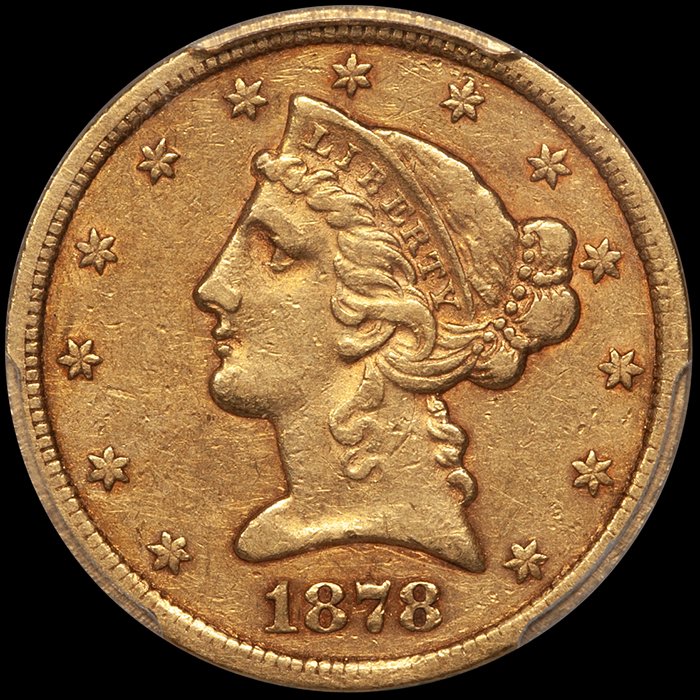 Half Eagle. 1878-CC Carson City $5 gold coin. PCGS EF45 CAC.