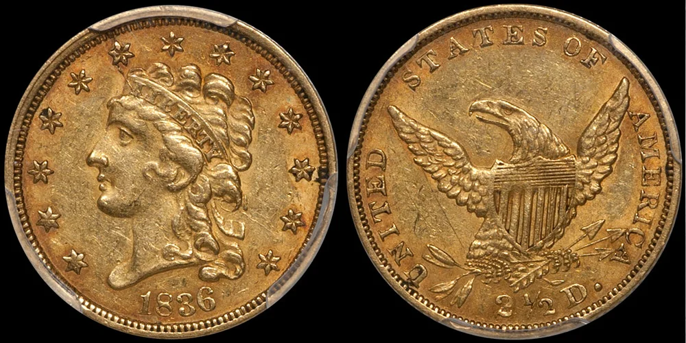 1836 Script 8 $2.50 PCGS AU55 CAC