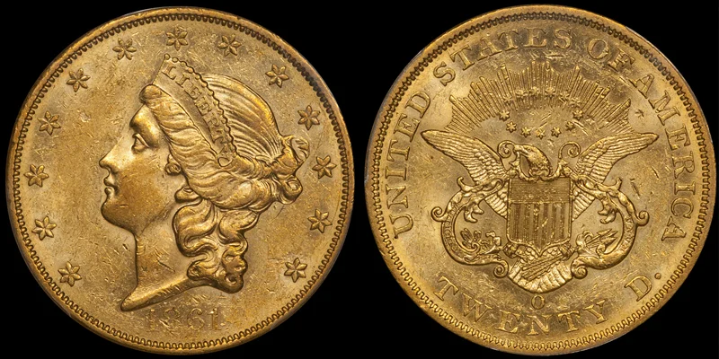 1861-O $20.00 PCGS AU55+