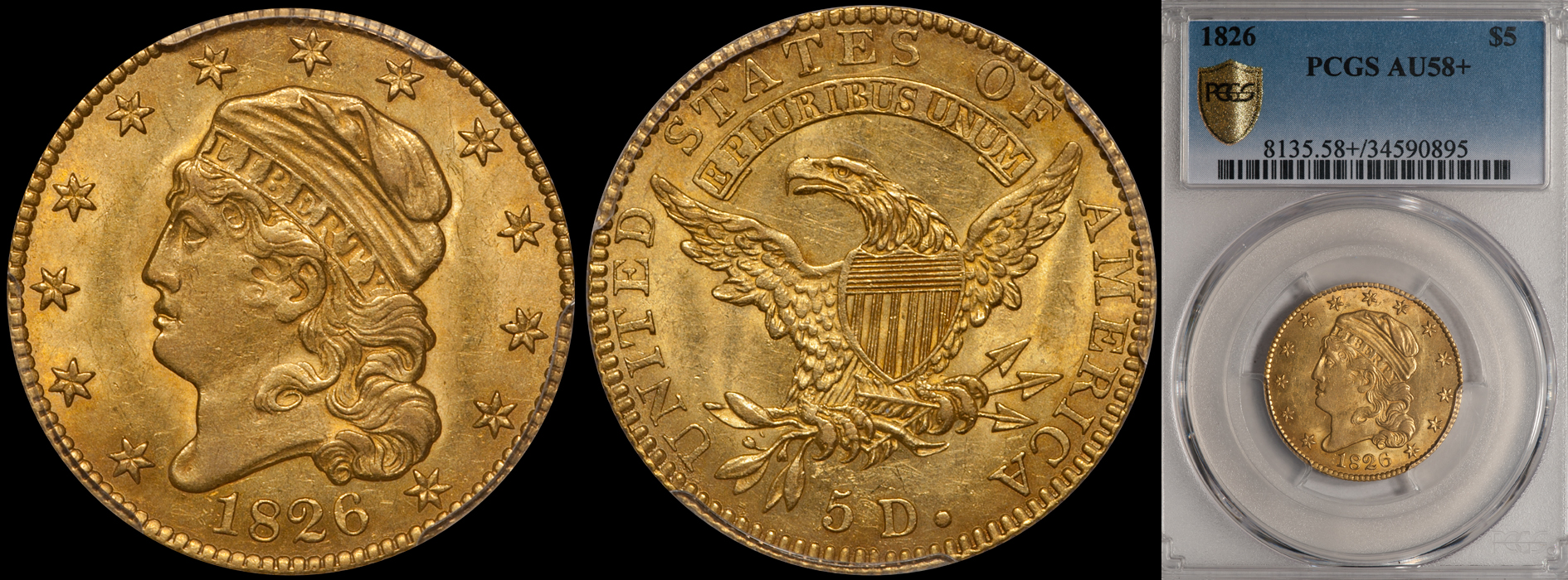 1826 $5.00 PCGS AU58+