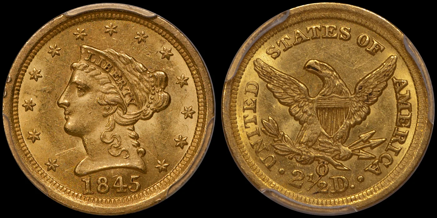 1845-O $2.50 PCGS MS61 CAC; newly discovered, second finest known
