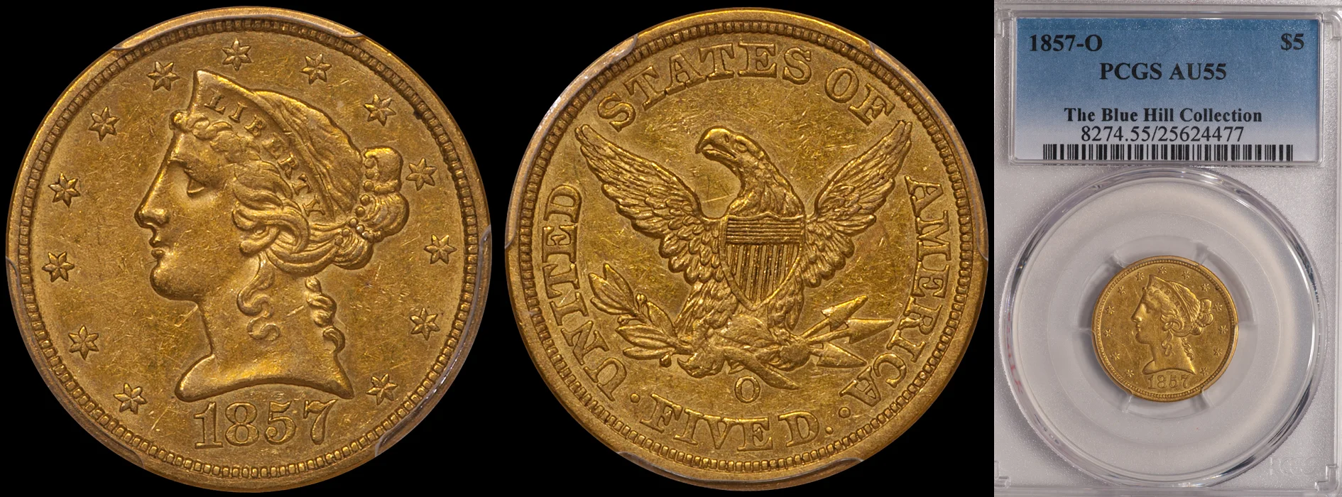 SOLD - $5.00 - 1857-O PCGS AU55