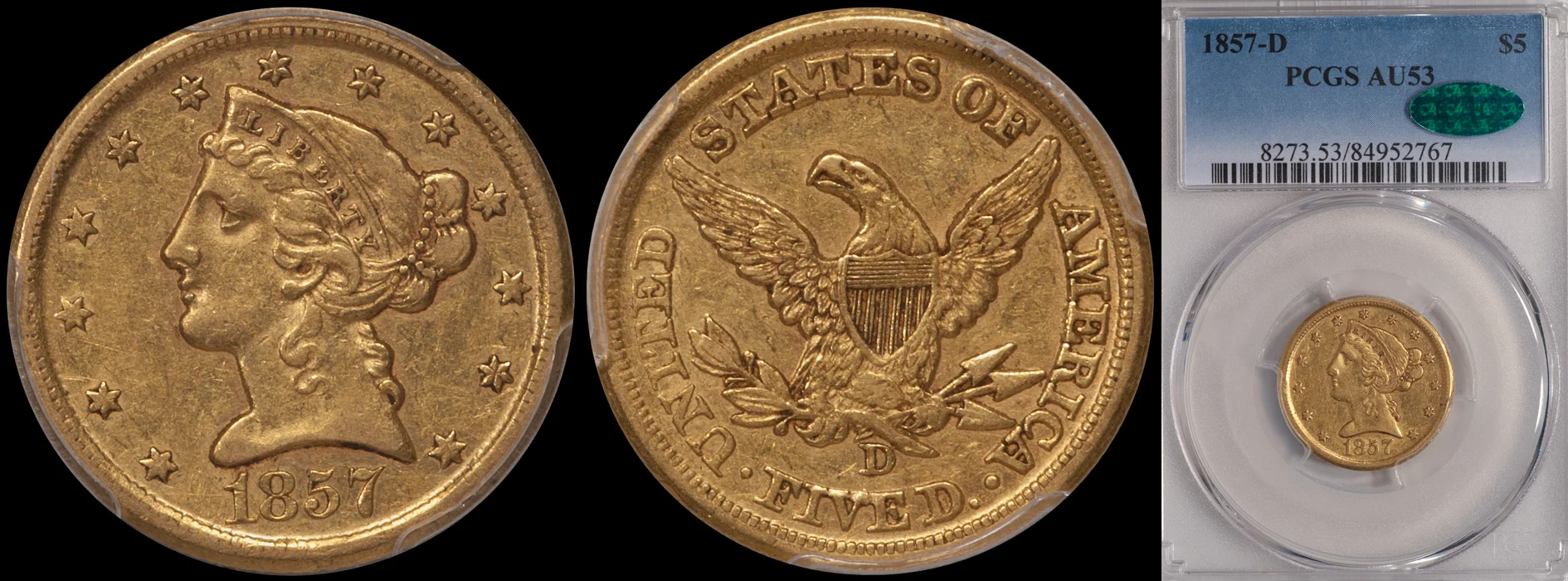 ON HOLD - $5.00 - 1857-D PCGS AU53 CAC