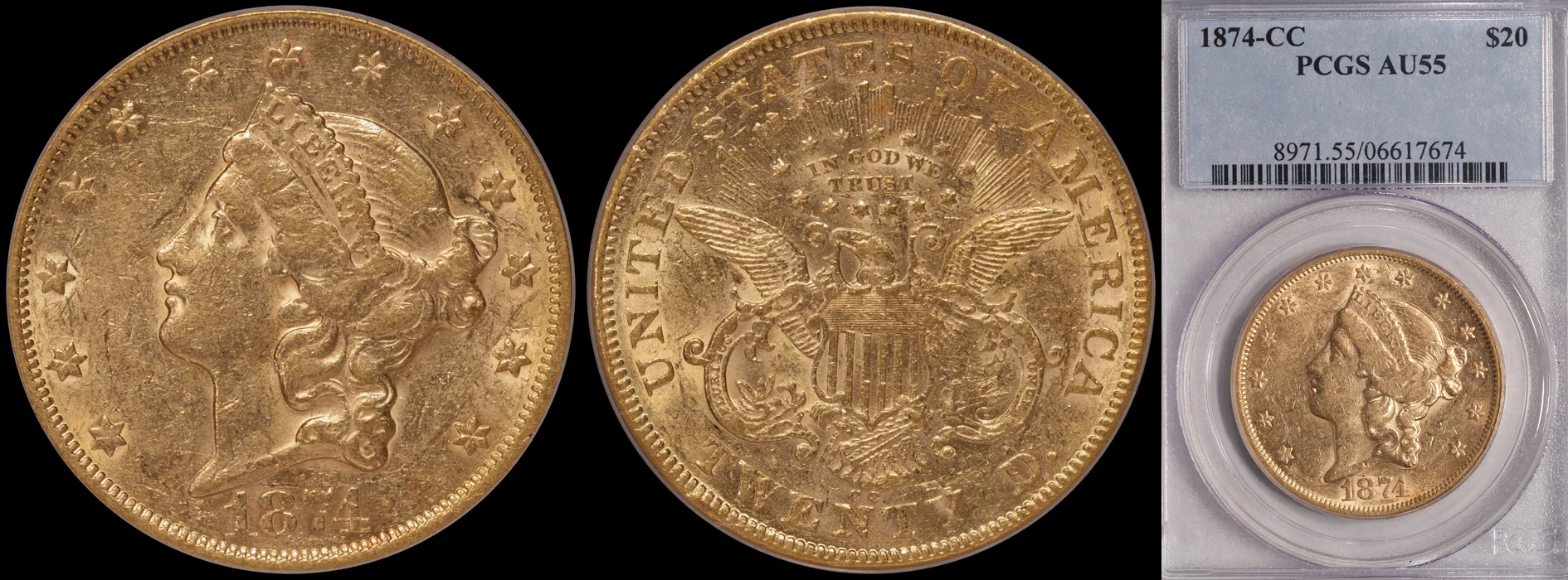 ON HOLD--$20.00 - 1874-CC PCGS AU55
