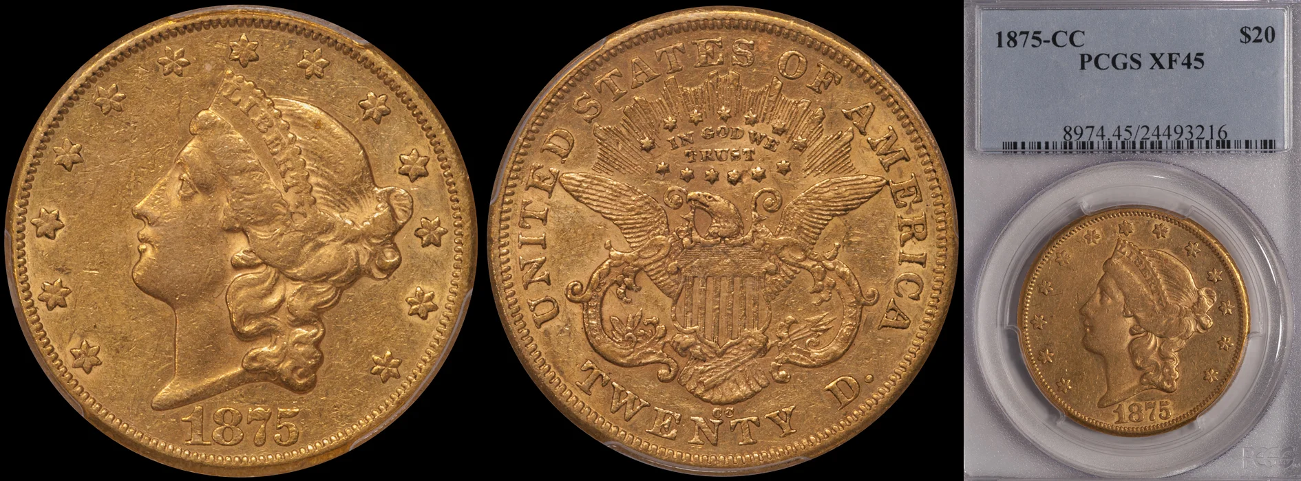 ON HOLD--$20.00 - 1875-CC PCGS EF45