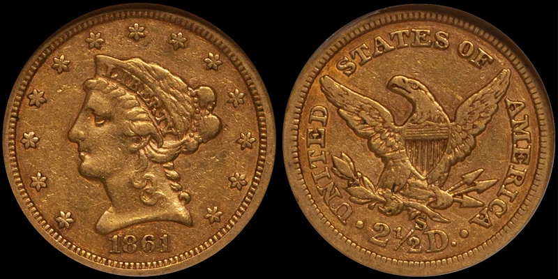 1861-S $2.50 NGC EF45 CAC