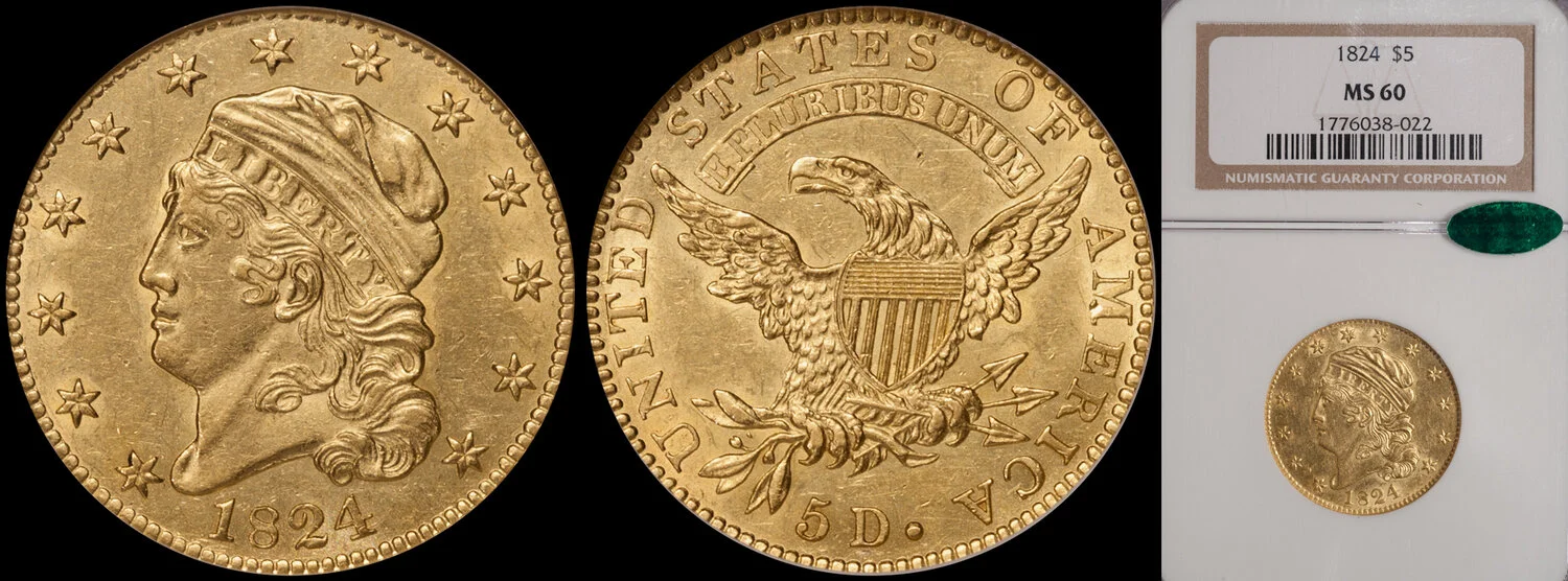 SOLD - $5.00 - 1824 NGC MS60 CAC