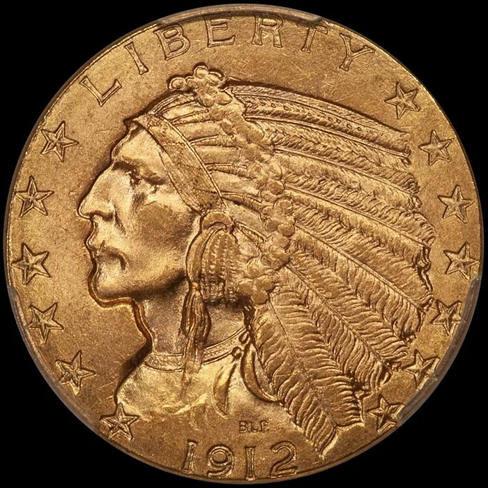 Half Eagle. 1912 $5 gold coin. PCGS MS65.