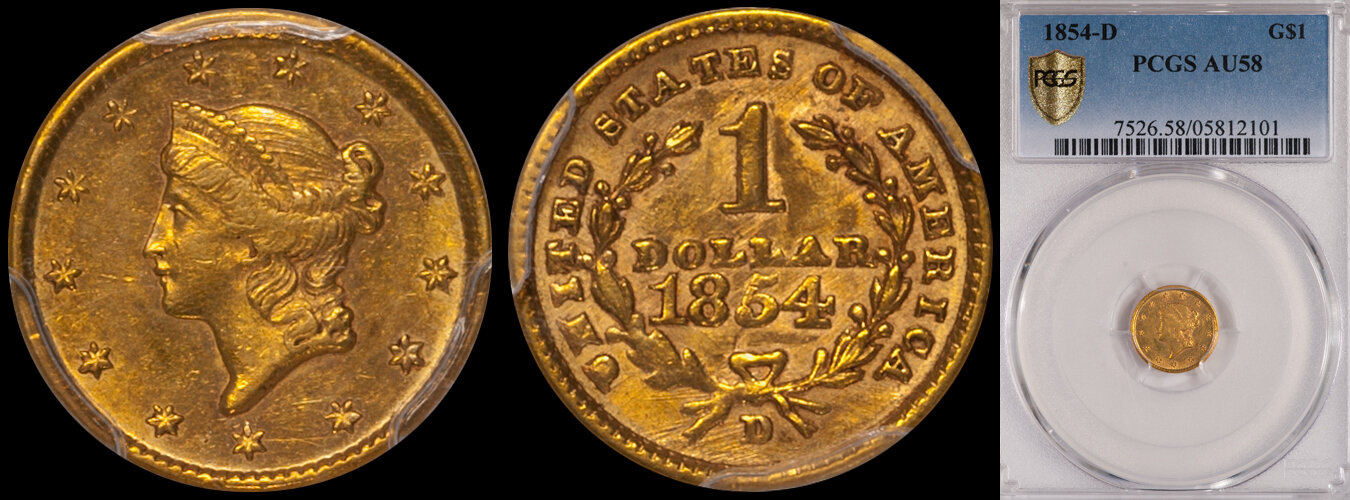 SOLD - $1.00 - 1854-D PCGS AU58