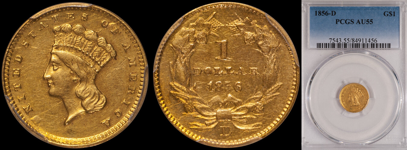 SOLD - $1.00 - 1856-D PCGS AU55