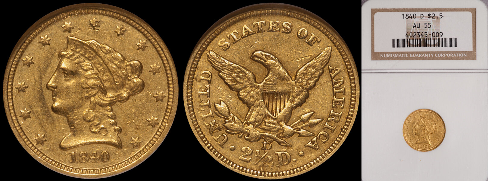 SOLD - $2.50 - 1840-D NGC AU55