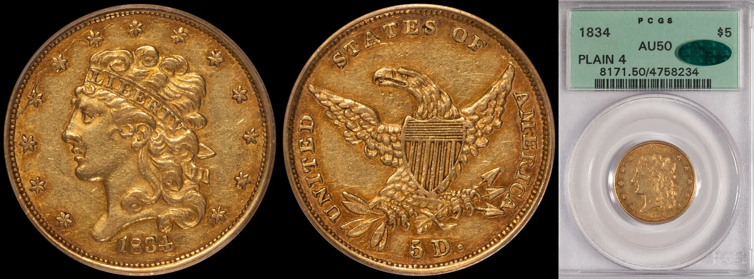 ON HOLD - $5.00 -1835 PCGS MS60 CAC | Rare Gold Coins - Douglas