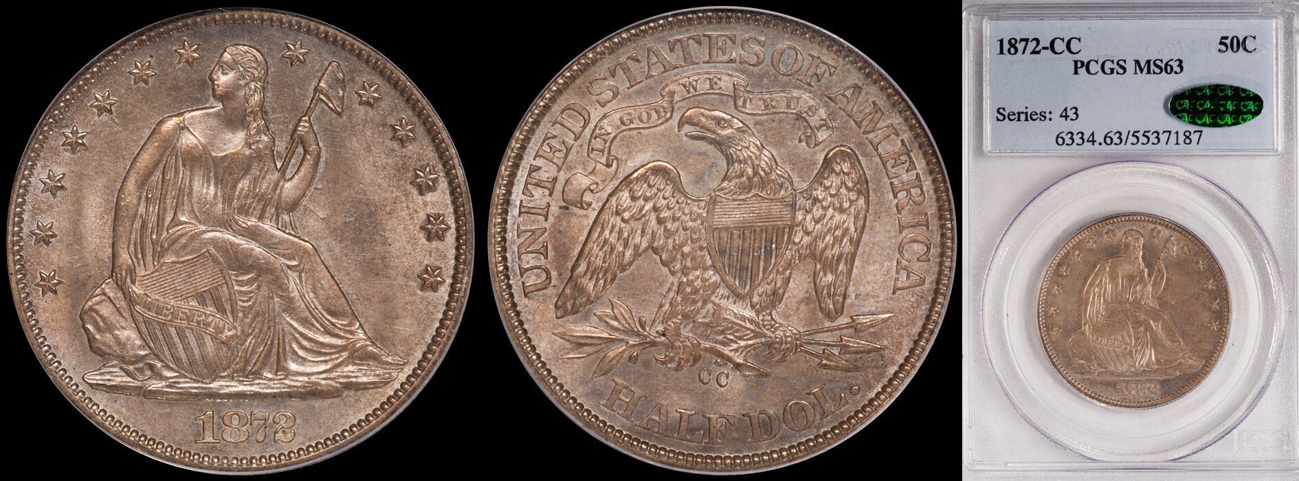 SOLD - 50₵ - 1872-CC PCGS MS63 CAC