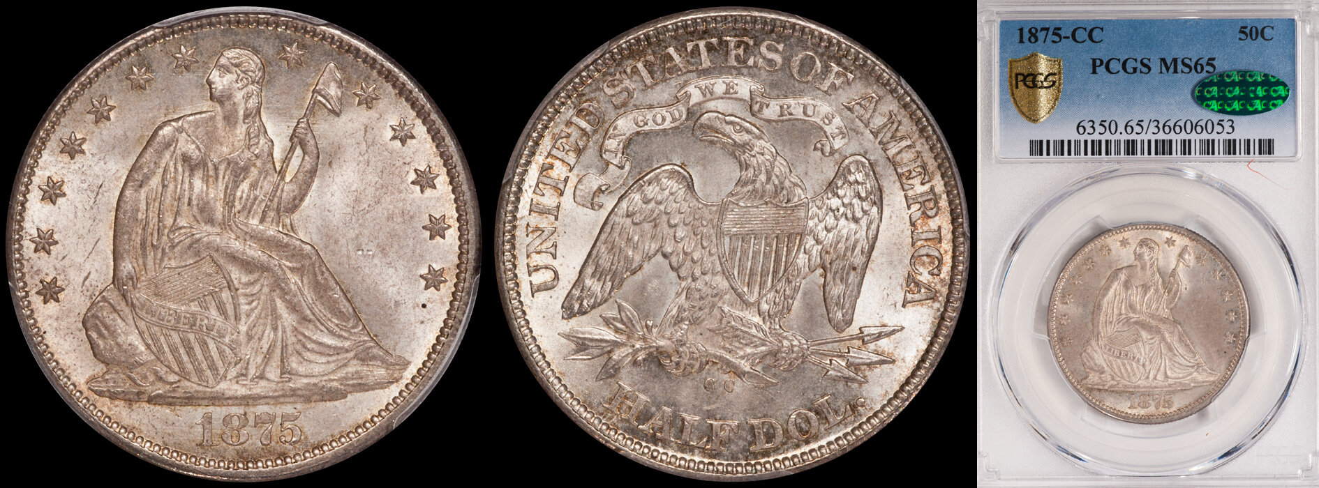 SOLD - 50₵ - 1875-CC PCGS MS65 CAC