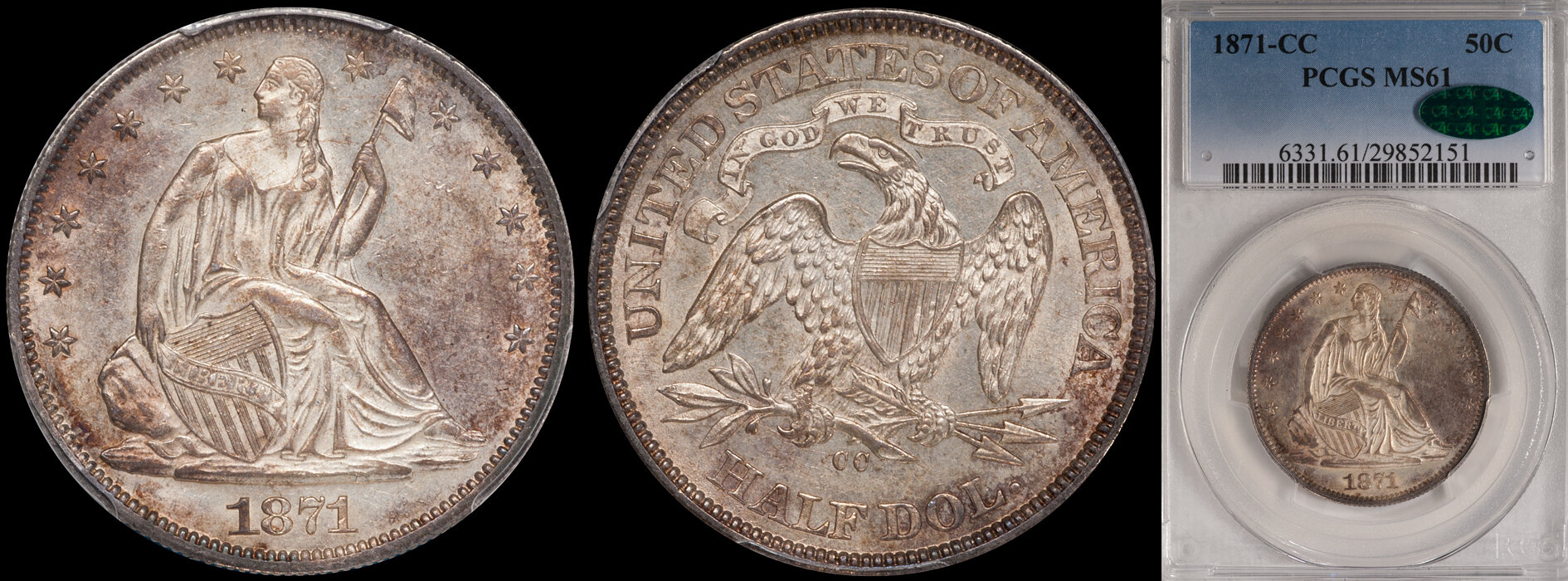 SOLD - 50₵ - 1871-CC PCGS MS61 CAC