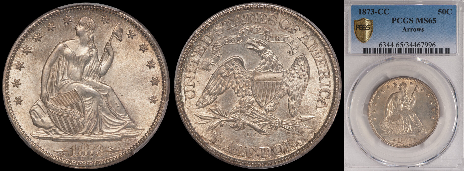 SOLD - 50₵ - 1873-CC Arrows PCGS MS65