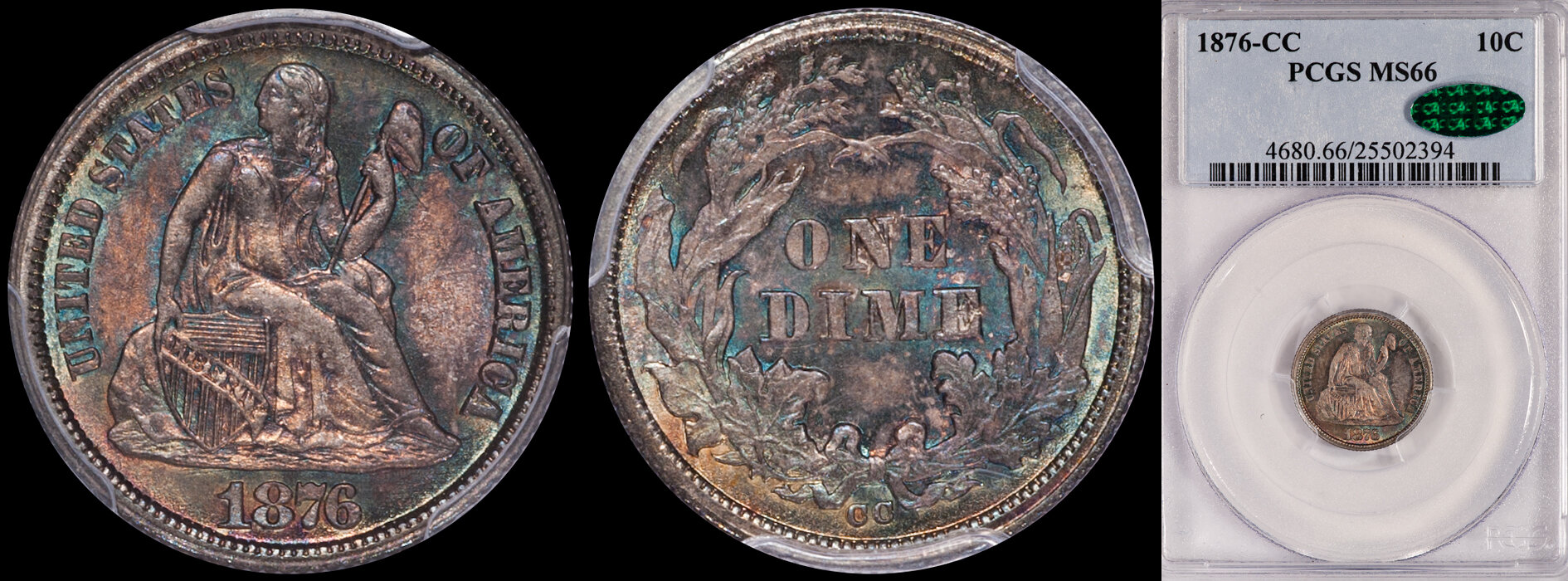 SOLD - 10C - 1876-CC PCGS MS66 CAC