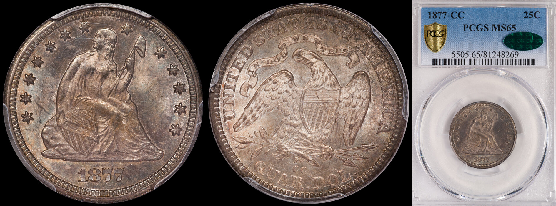 SOLD - 25C - 1877-CC PCGS MS65 CAC
