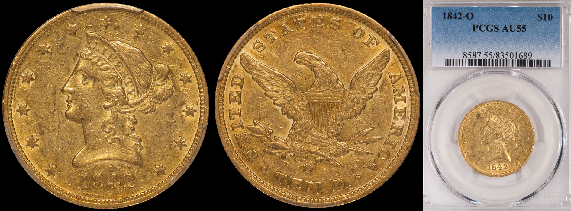 SOLD - $10.00 - 1842-O PCGS AU55