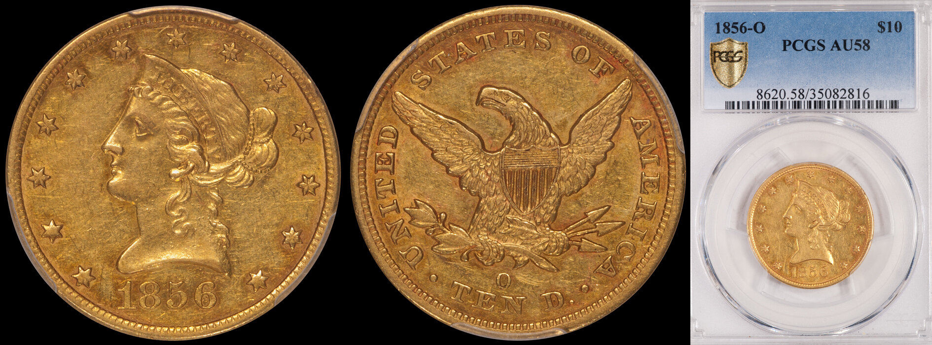 SOLD - $10.00 - 1856-O PCGS AU58