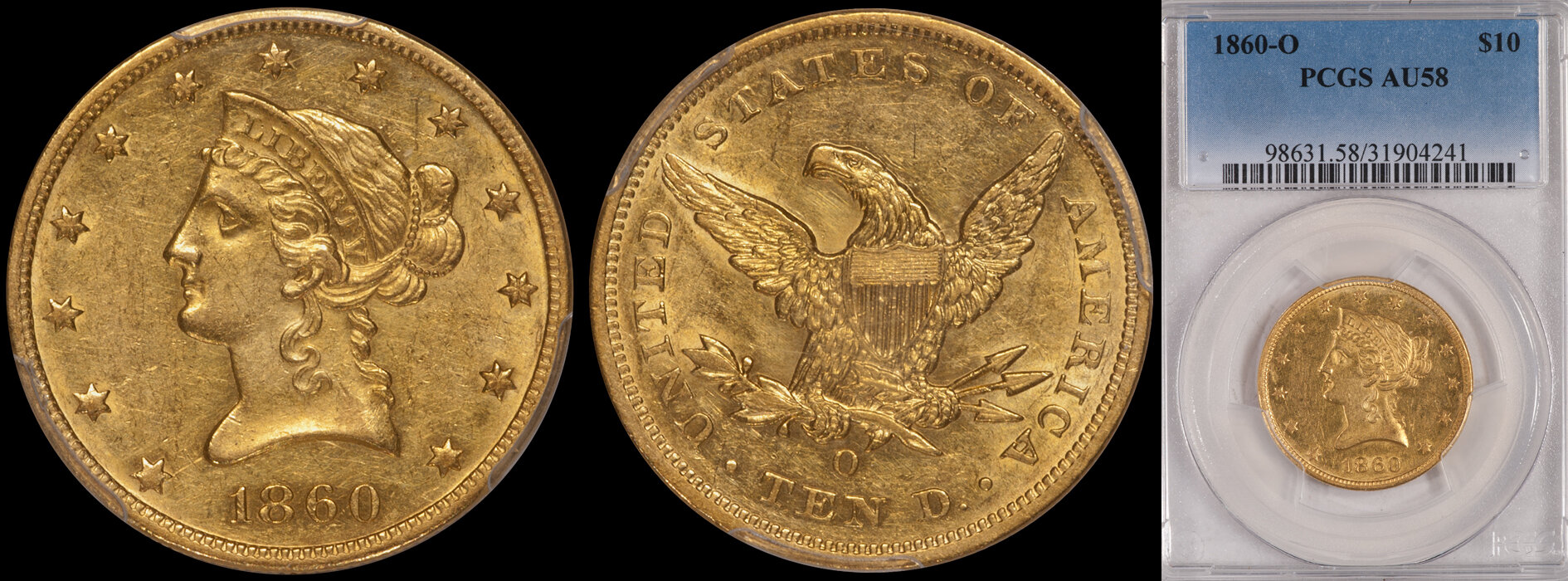 SOLD - $10.00 - 1860-O PCGS AU58