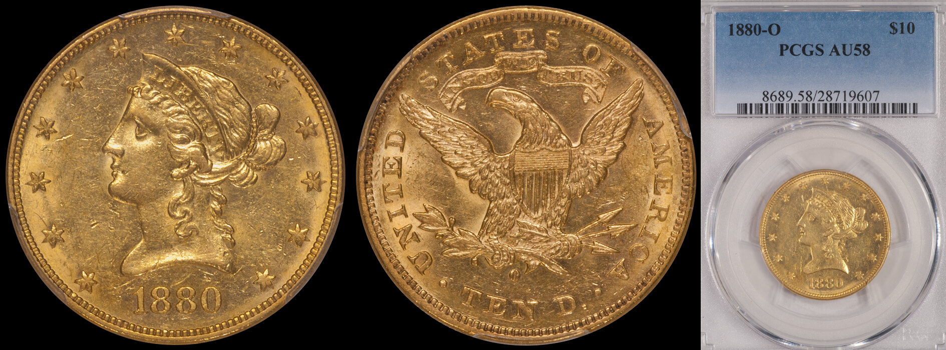 SOLD - $10.00 - 1880-O PCGS AU58