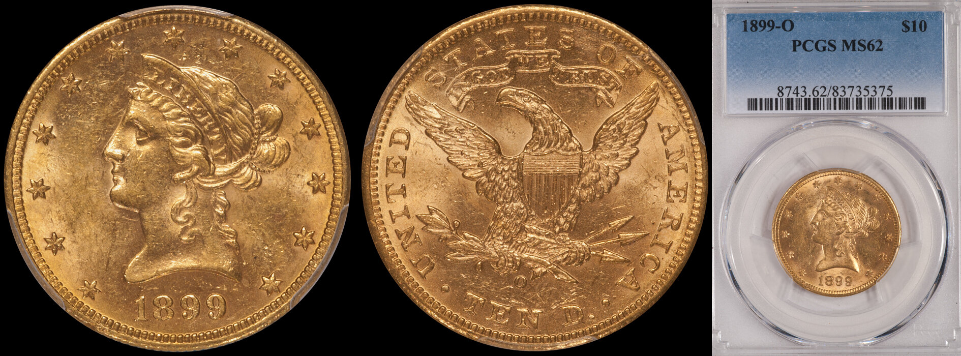 SOLD - $10.00 - 1899-O PCGS MS62