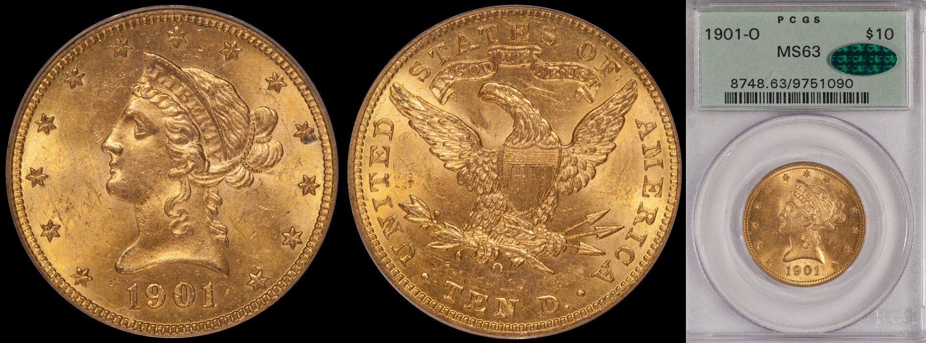 SOLD - $10.00 - 1901-O PCGS MS63 CAC, OGH