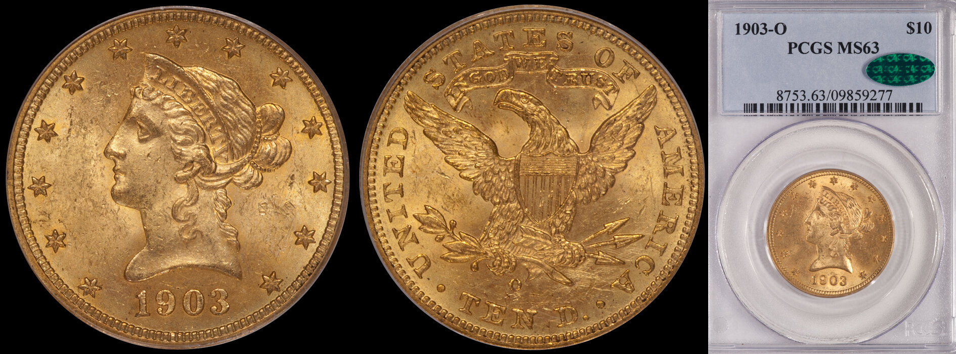 SOLD - $10.00 - 1903-O PCGS MS63 CAC