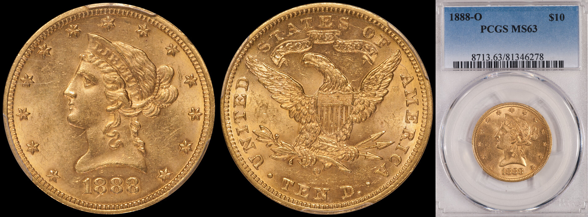 SOLD - $10.00 - 1888-O PCGS MS63