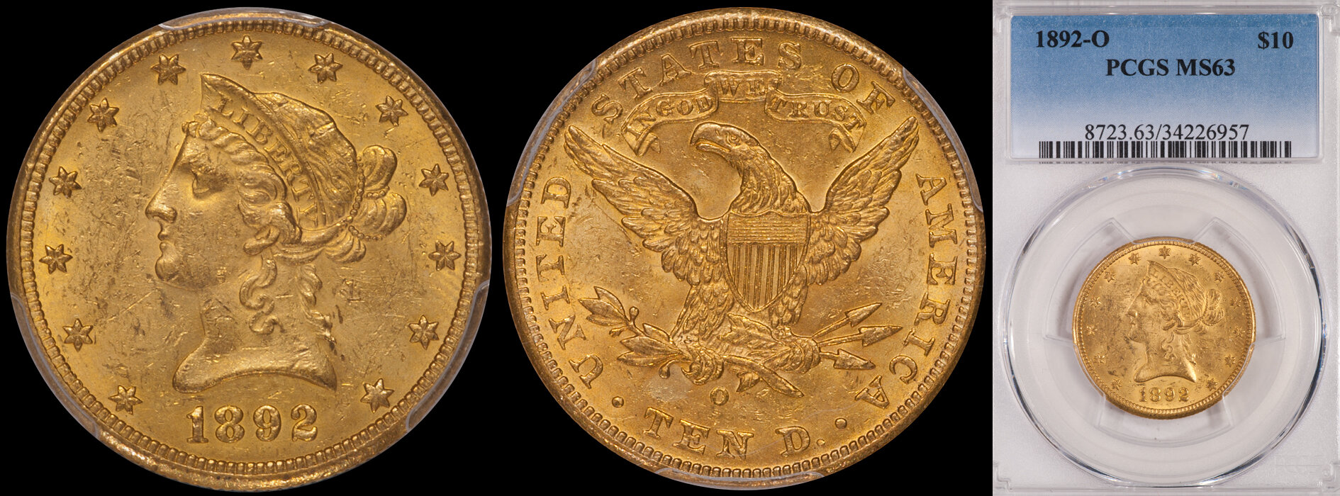 SOLD - $10.00 - 1892-O PCGS MS63