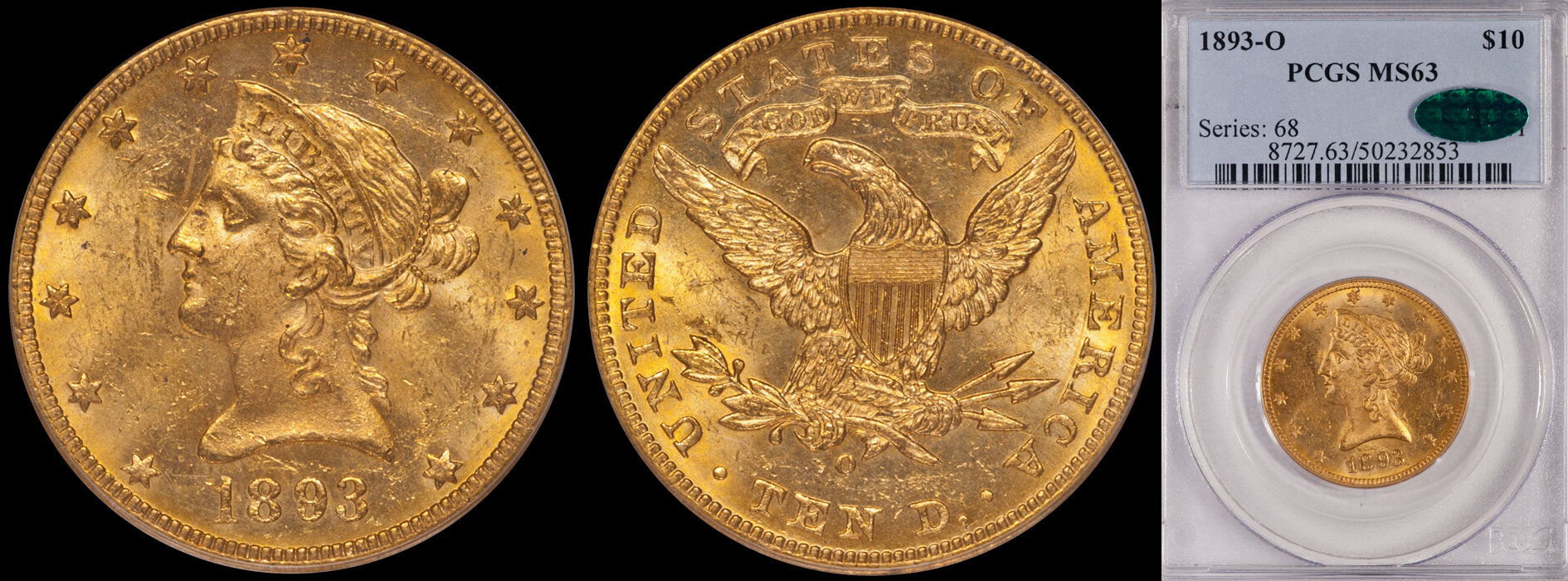 SOLD - $10.00 - 1893-O PCGS MS63 CAC