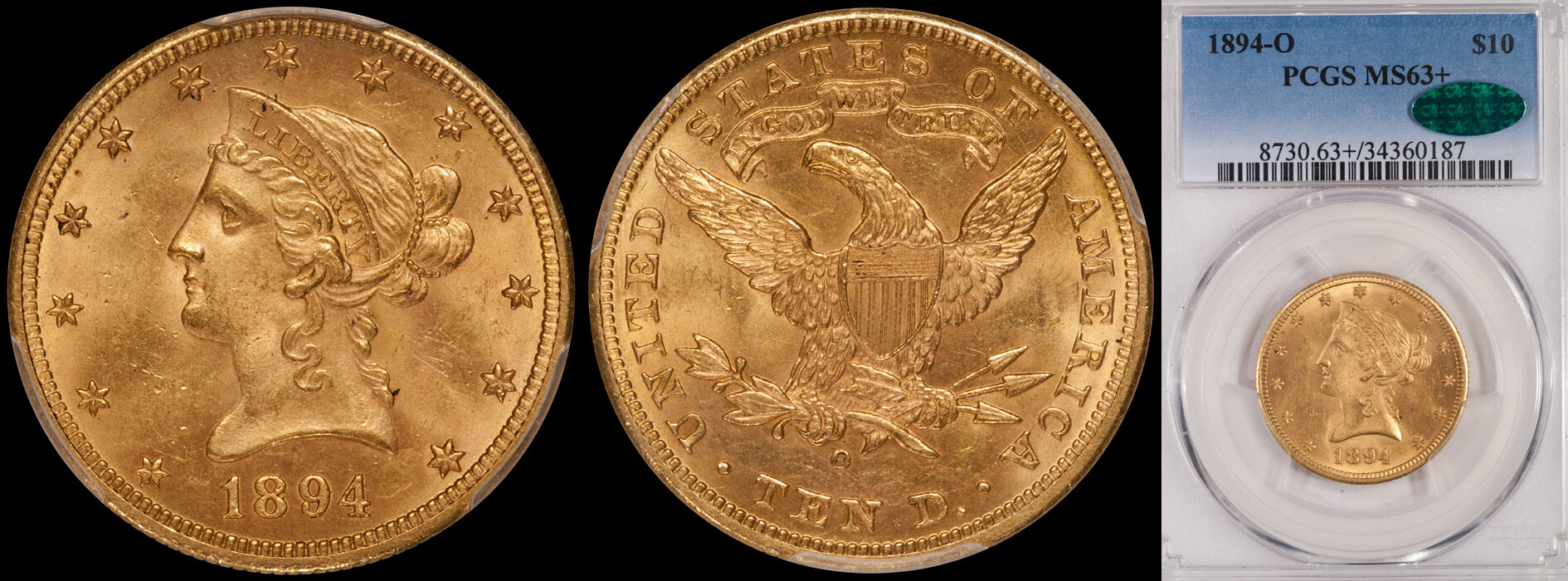 SOLD - $10.00 - 1894-O PCGS MS63+ CAC
