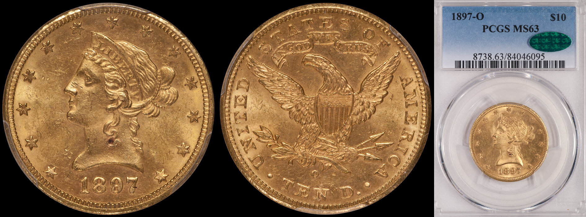 SOLD - $10.00 - 1897-O PCGS MS63 CAC