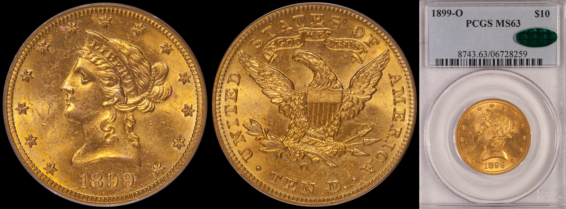 SOLD - $10.00 - 1899-O PCGS MS63 CAC