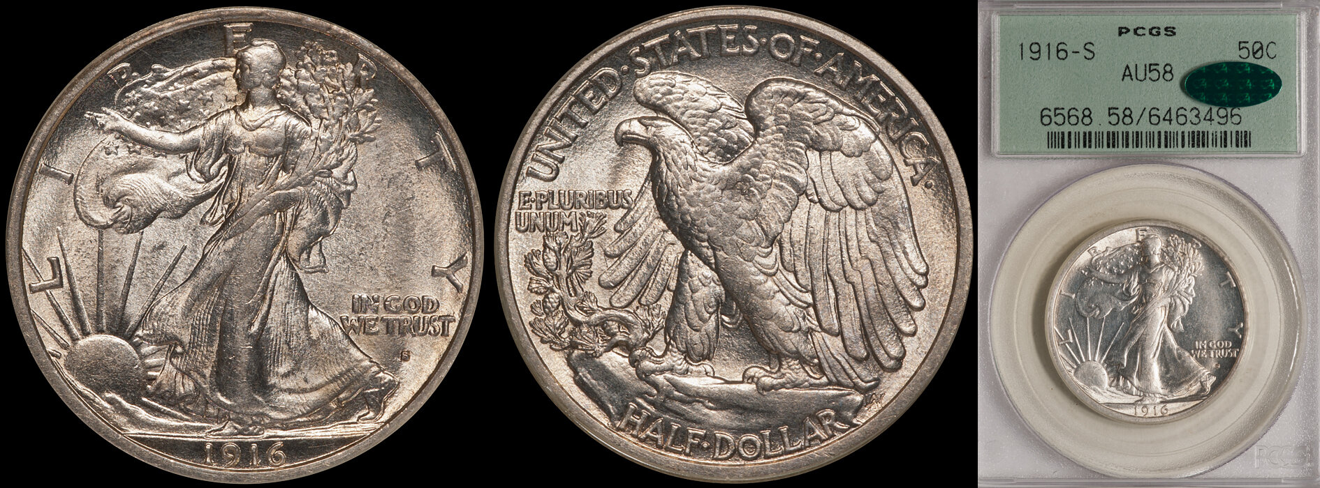 50C - 1916-S PCGS AU58 CAC, OGH