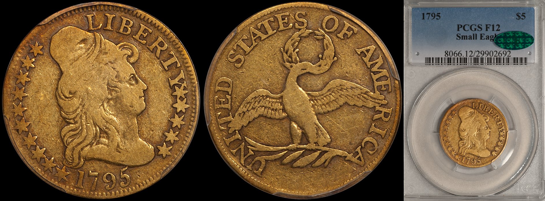 SOLD - $5.00 - 1795 Small Eagle PCGS F12 CAC