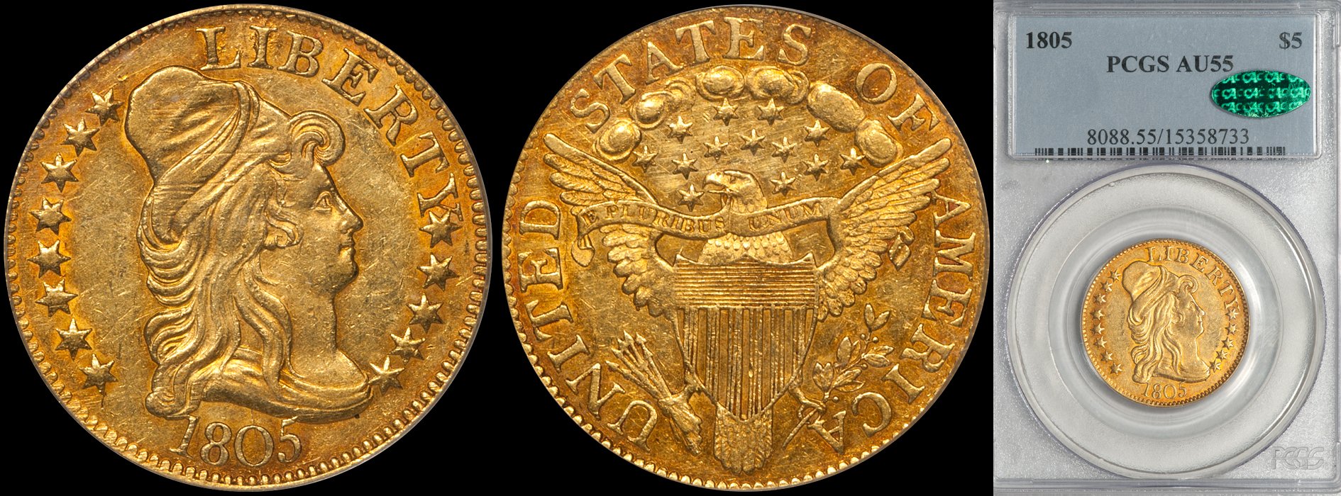 SOLD - $5.00 - 1805 PCGS AU55 CAC