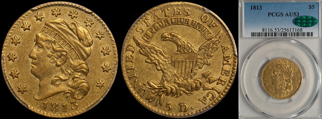 SOLD - $5.00 - 1813 PCGS AU53 CAC